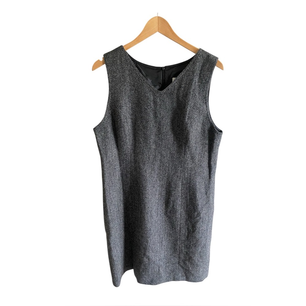 LL Bean Dress Womans 12 Reg‎ Wool Gray Shift Lined Sleeveless Academia Preppy